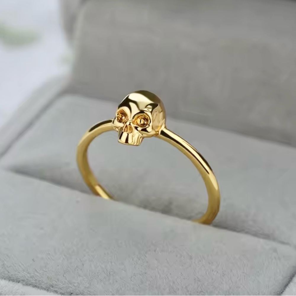 Minimalist Gold Stacking Skull Ring